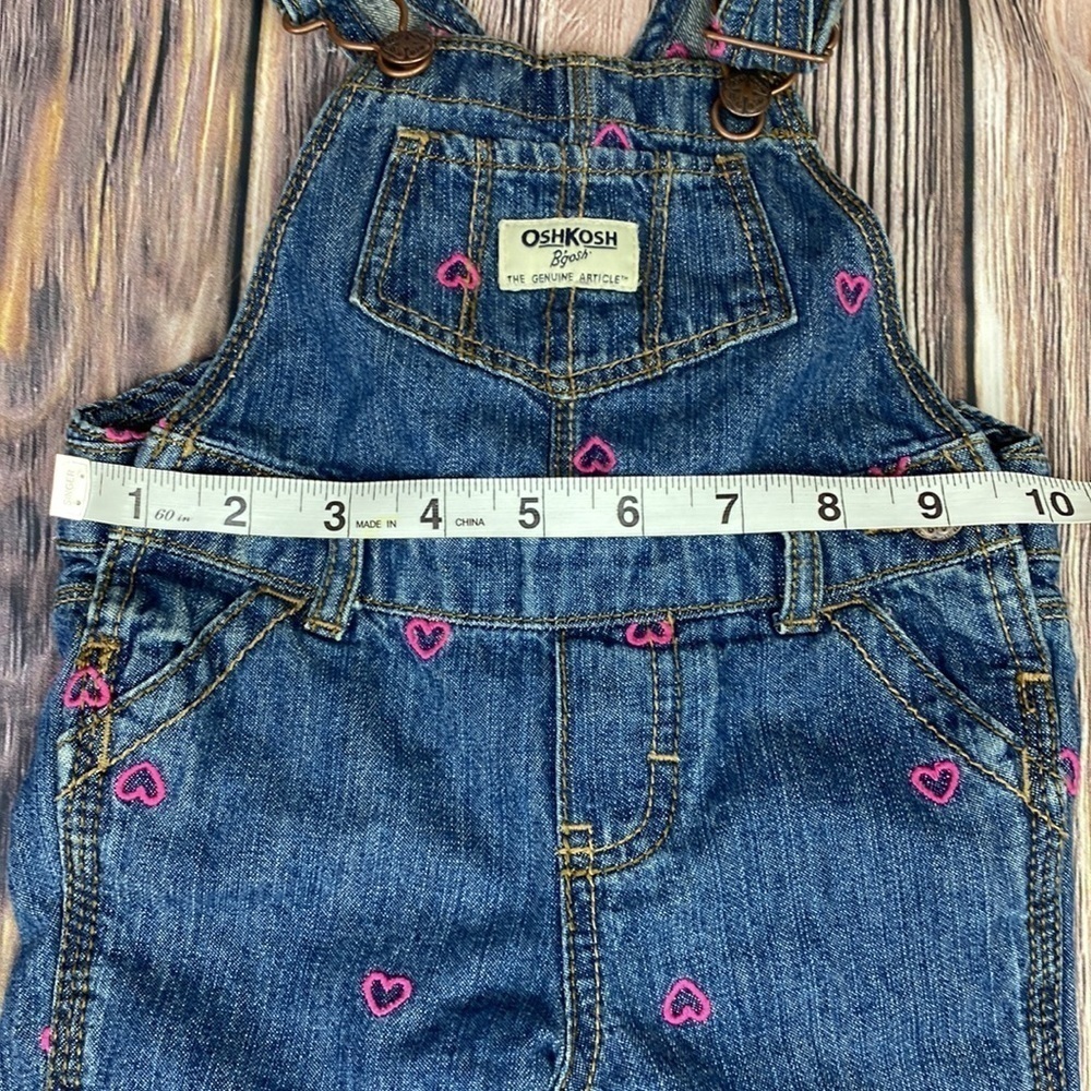 Darling Oshkosh Blue Jean Overalls With Pink Hearts- Size 9 Months - Picture 10 of 11
